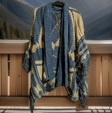 Ralph Lauren Southwestern Navajo Aztec Poncho Waterfall Fringe Wrap Cardigan LRG