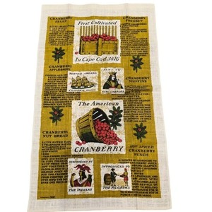 Vintage Cranberry Recipe Tea Towel 1960s Cape Cod History Kay Dee wall art linen