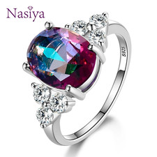 Womens S925 Silver Ring Oval Zircon Wedding Engagement Jewelry Gift