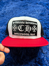 Chrome Hearts Hollywood USA White/Red/Black Colorblock Mesh Trucker Hat One Size