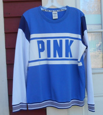 PINK Size Medium 42" Blue/White Long Sleeved Cotton Blend Sweatshirt