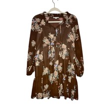 American Eagle Brown Floral Tiered Babydoll Mini Dress Small