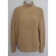 J.Crew Rollneck Sweater Womens Small Beige Cotton Relaxed Cable Knit BE159