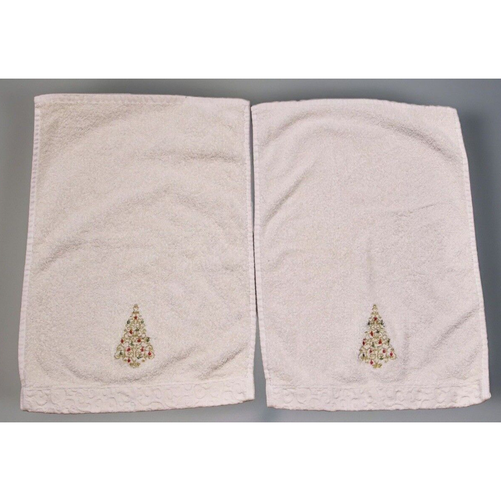 Christmas Tree Applique Cream Bath Chic Set Of 2 Cotton 17x1