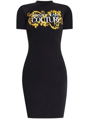 Versace Jeans Couture Logo T-Shirt Dress, female, Black+gold, S