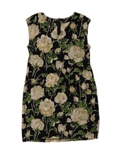 VINTAGE Womens Sleeveless Sheath Dress UK 12 Medium Black Floral BC07