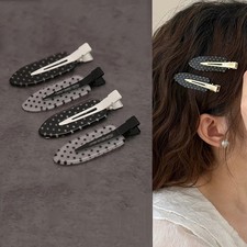 Black White Polka Dot Acrylic Hair Clips Secure Hold Suitable 4Pcs