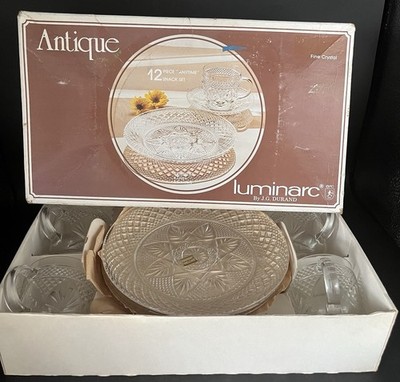 Antique Luminarc By J.G. Durand 12 Piece Snack Set In Original Box