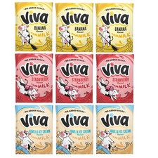 Viva Flavoured Milk Cartons 9 x 200ml 3xStrawberry 3xBanana 3xVanilla Ice Cream