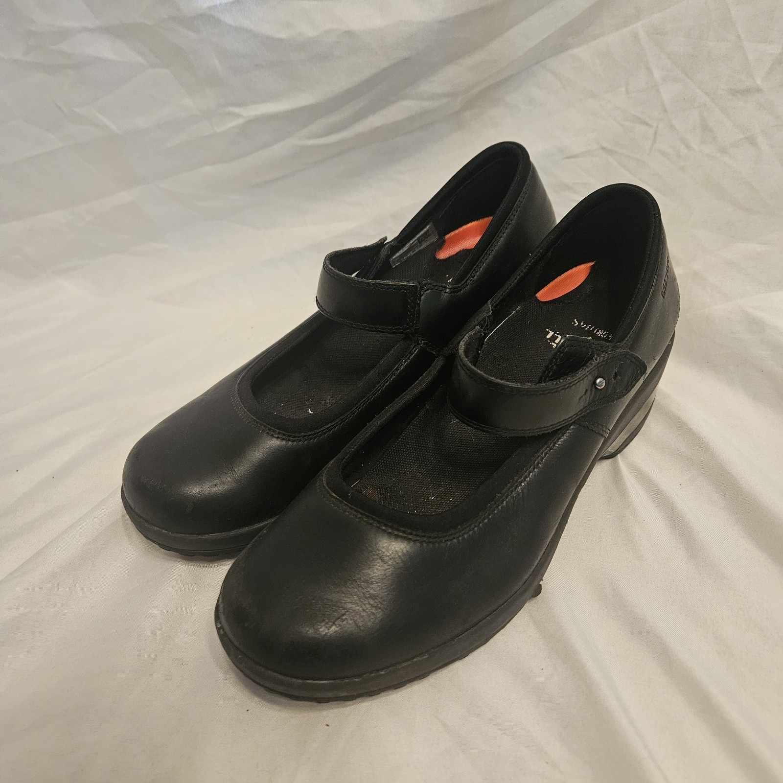 Slip donna Merrell Mary Jane in pelle nera taglia 9 5 casual comodo preppy
