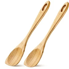 2 Pieces Wooden Spoons for Cooking 12 Inch Wood Corner Spoon Bamboo Spatula 