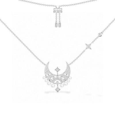 Apm Monaco Elegant Moon Star Pearl Charm Necklace Adjustable Length Party Daily 