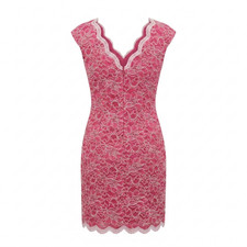 Jump Apparel Vtg Lace Cap Sleeve Dress Sz M Pink Floral Bodycon Cocktail Party