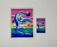 Vintage Lisa Frank Dancing Dolphins Wirebound Notebook and Memo Book Set