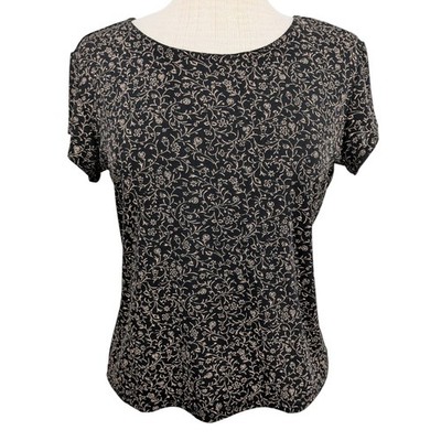 Vintage Black Tan Floral Stretch T Shirt M 90s Whimsigoth Fairy Grunge Dark Boho