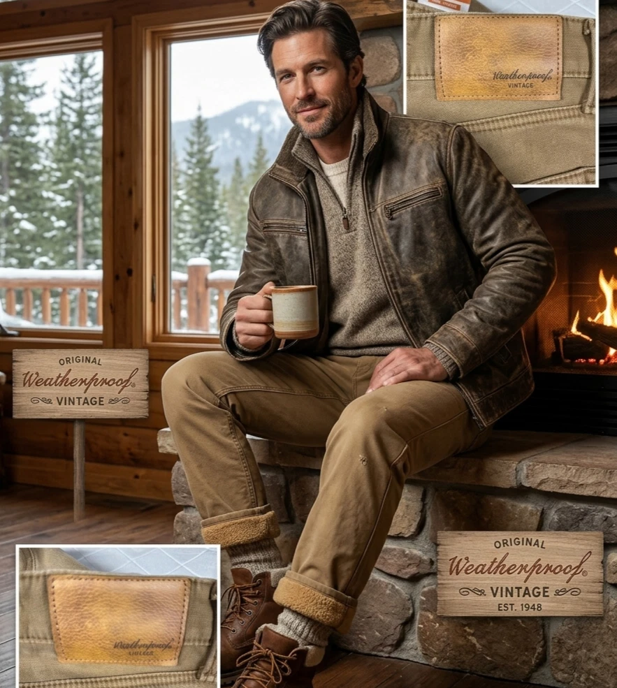 Weatherproof Vintage Men's Fleece Lined Canvas Pants 38x32 Regular Fit Tan Brown