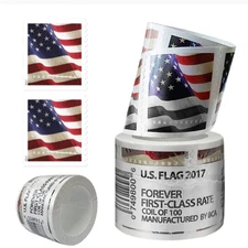 USPS FOREVER Stamps 2017, Forever Us Flag, Coil of 100 Postage Stamps