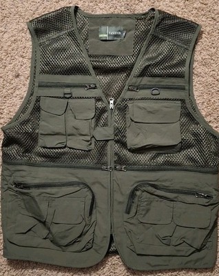 Mens Green Mesh Vest Utility Multi Pocket Fly Fishing Camping