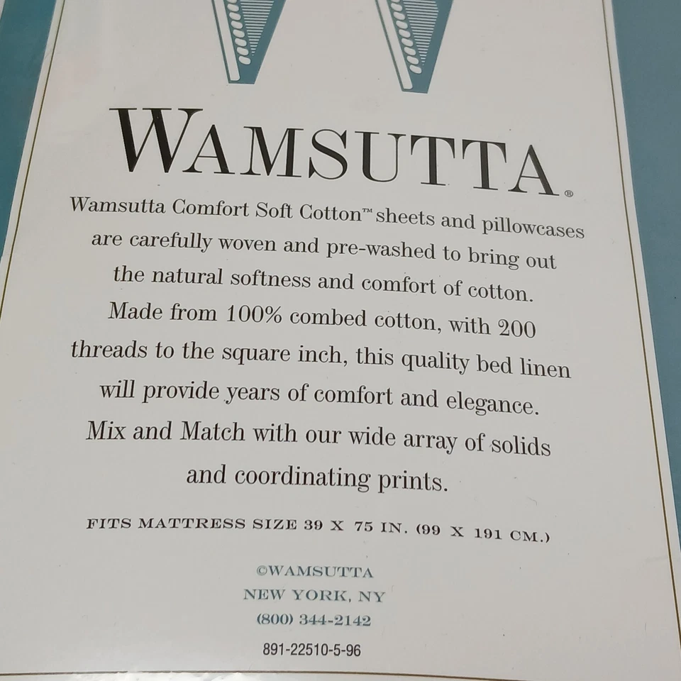 Wamsutta Twin Flat & Fitted Twin Sheet Set 100% Combed Cotton 200 Thread - Image 4 of 4
