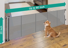 Retractable Dog Gate 80" Wide 20" Tall Step Over Mesh Indoor Outdoor Gray