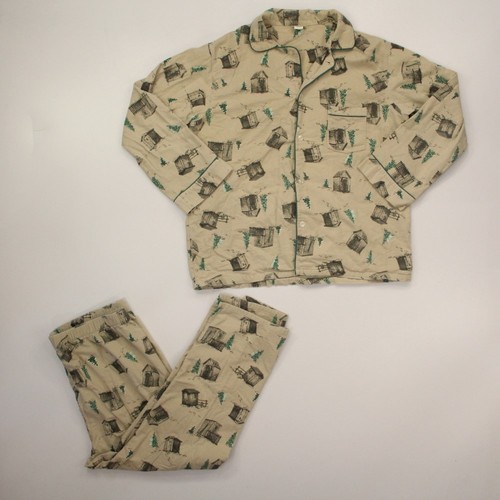 LL Bean Mens Winter Flannel Pajama Set Size XL Tree Cabin Print Cotton  VTG USA
