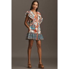 New Farm Rio x Anthropologie Ruffle-Sleeve Mini Dress $228 LARGE Ivory 