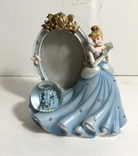 Disney Cinderella Picture Frame w/ Mini Castle Snow Globe; 6.5”