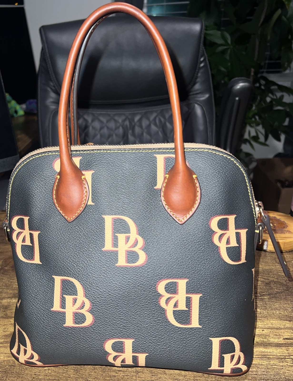 Dooney and Bourke | Black Monogram Domed Satchel | Missing Strap — image 3