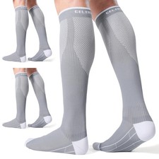 3 Pairs Compression Socks for Men and Women Running Support Socks, Grey 3 Pa...