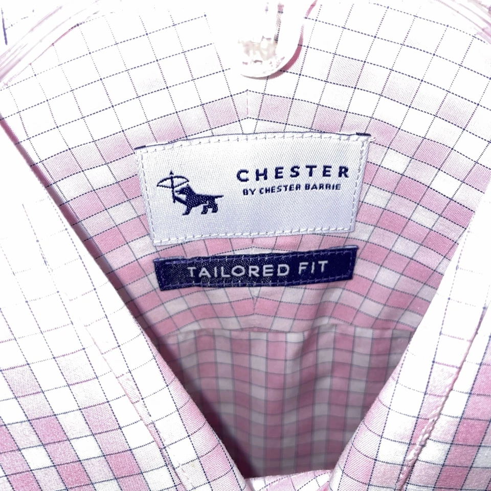 Chester Barrie Mens Dress Shirt Size Large Pink Gingham Business Formal - Image 2 of 4