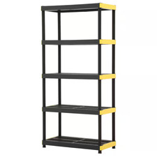 5-Tier Easy Assembly Multi-Purpose Plastic Garage Storage Shelving Unit in Black