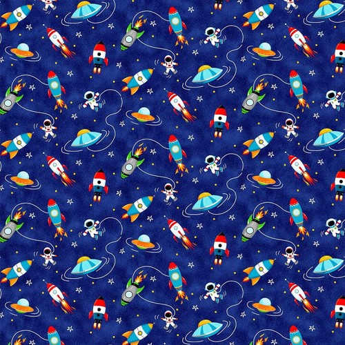 FABRIC TRADITIONS SPACESHIPS & UFOs COTTON FABRIC 1YD X 44" QUILT - Picture 2 of 2