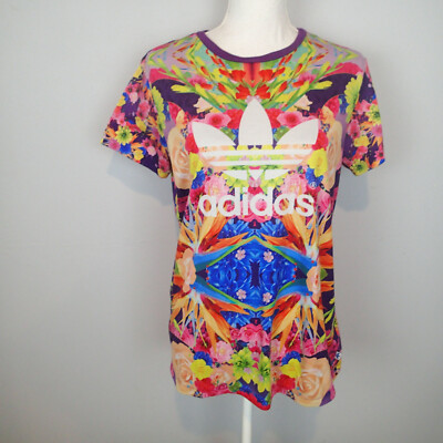 ADIDAS logo Tee Shirt T Shirt Top Floral Print Sz xl youth or women