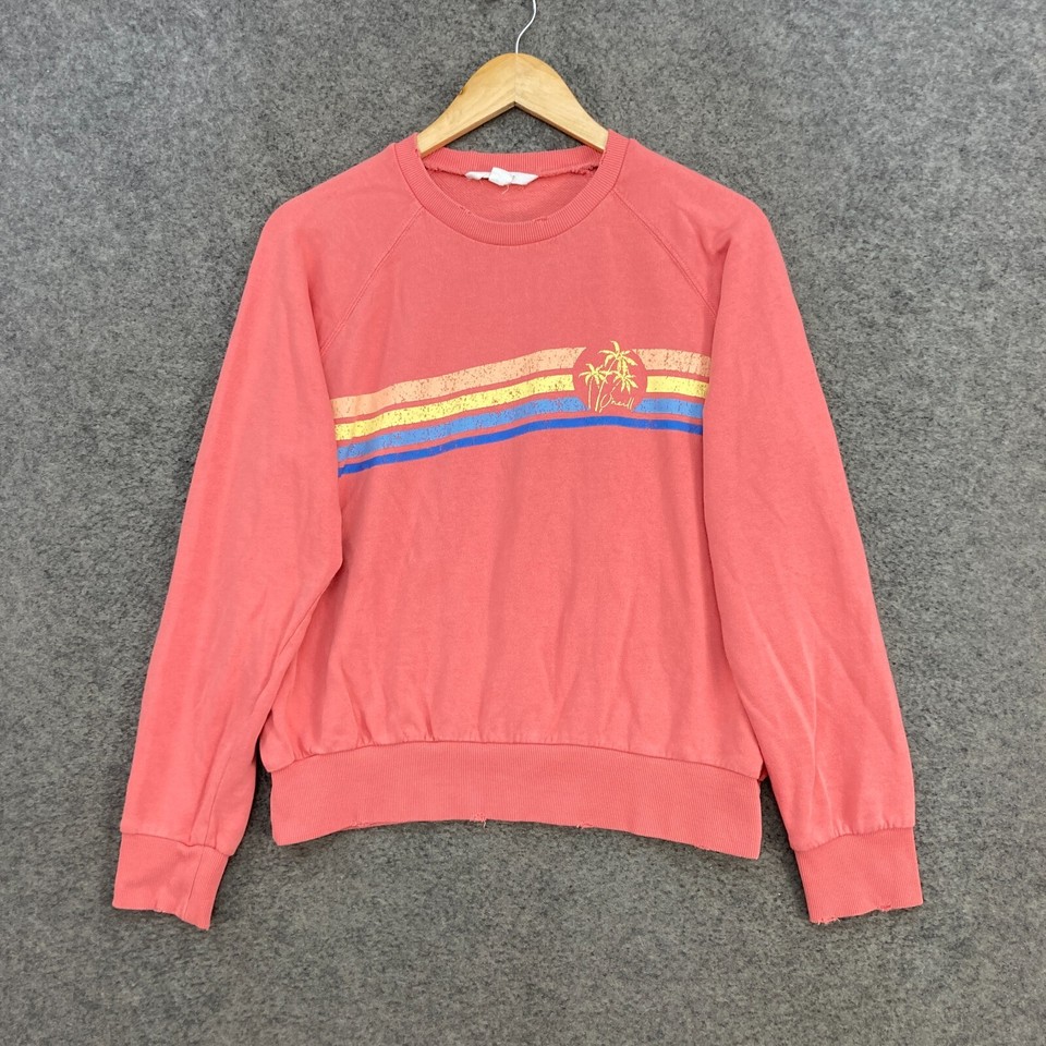 O'Neill Jumper Womens Small Pink Crew Neck Long Sleeve Distressed Cotton 24404