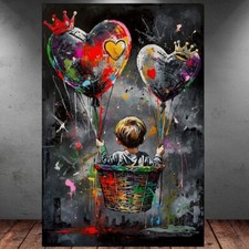 LEINWAND BILD ER XXL ABSTRAKT BANKSY BALLOON BOY KID GRAFFITI WAND POSTER P712
