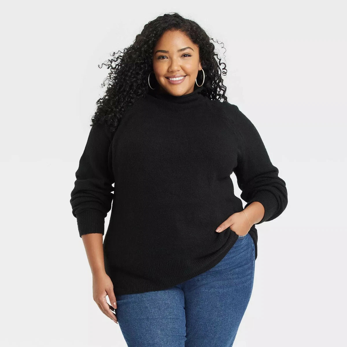 Ava Viv Women s Plus Long Sleeve Sweater Black Turtleneck