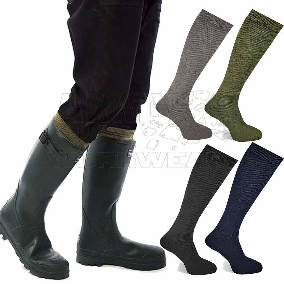 Mens Wellington Boot Socks Long Length Cushioned Camping Gardening Size UK 6-11