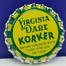 Soda pop bottle cap vintage advertising drink Virginia Dare Korker corker yellow