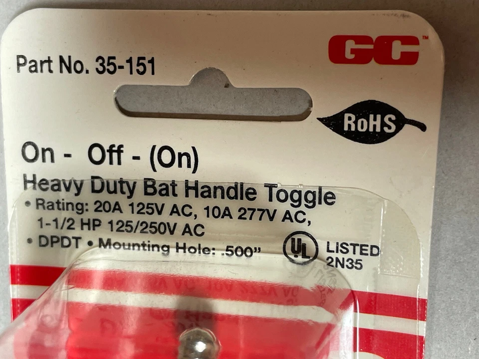 Palanca de manija de murciélago de alta resistencia de encendido y apagado GC Electronics (35-151) (20A 125 VCA) Foto 2 de 4