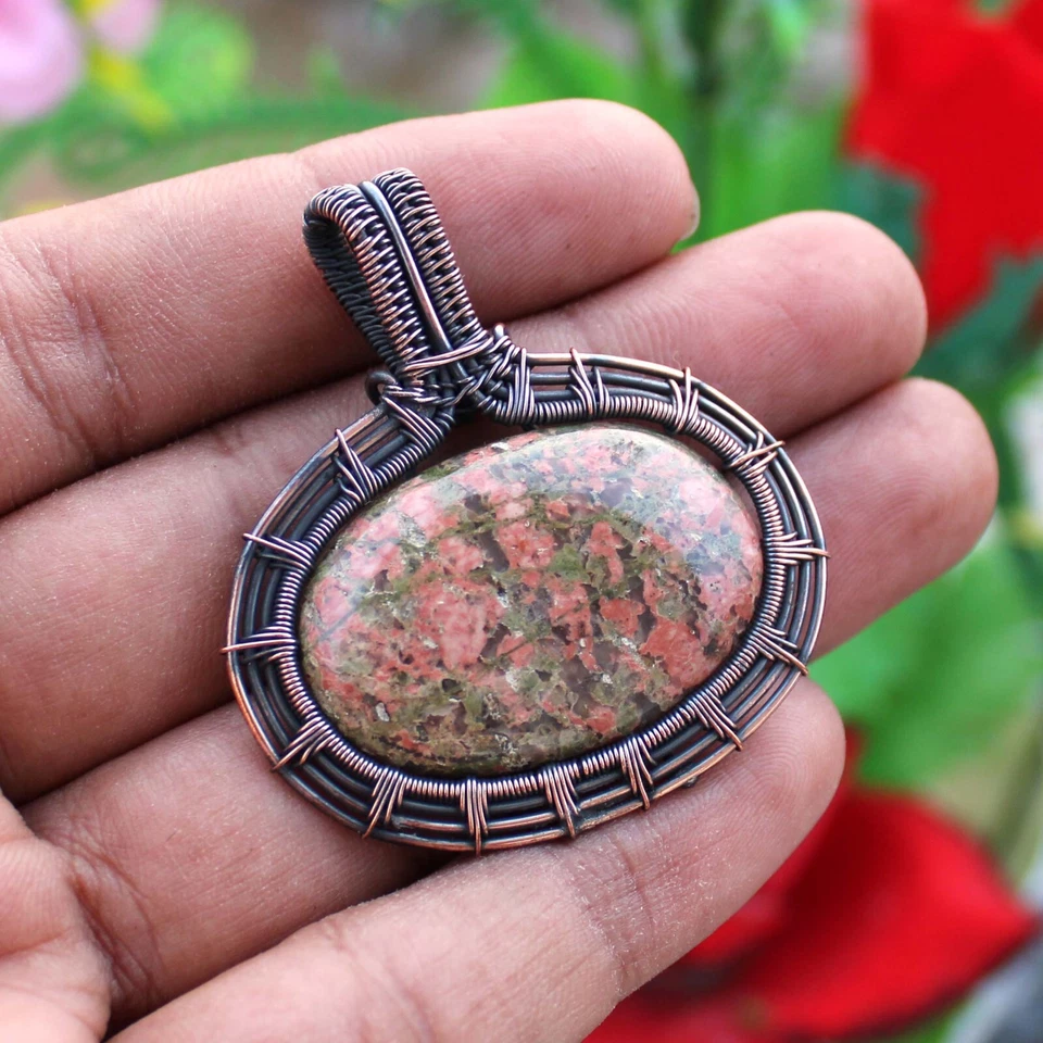 Colgante Unakita Piedras Preciosas Joyería Alambre de Cobre Envuelto Colgante Ropa Diaria Joyería Foto 2 de 4