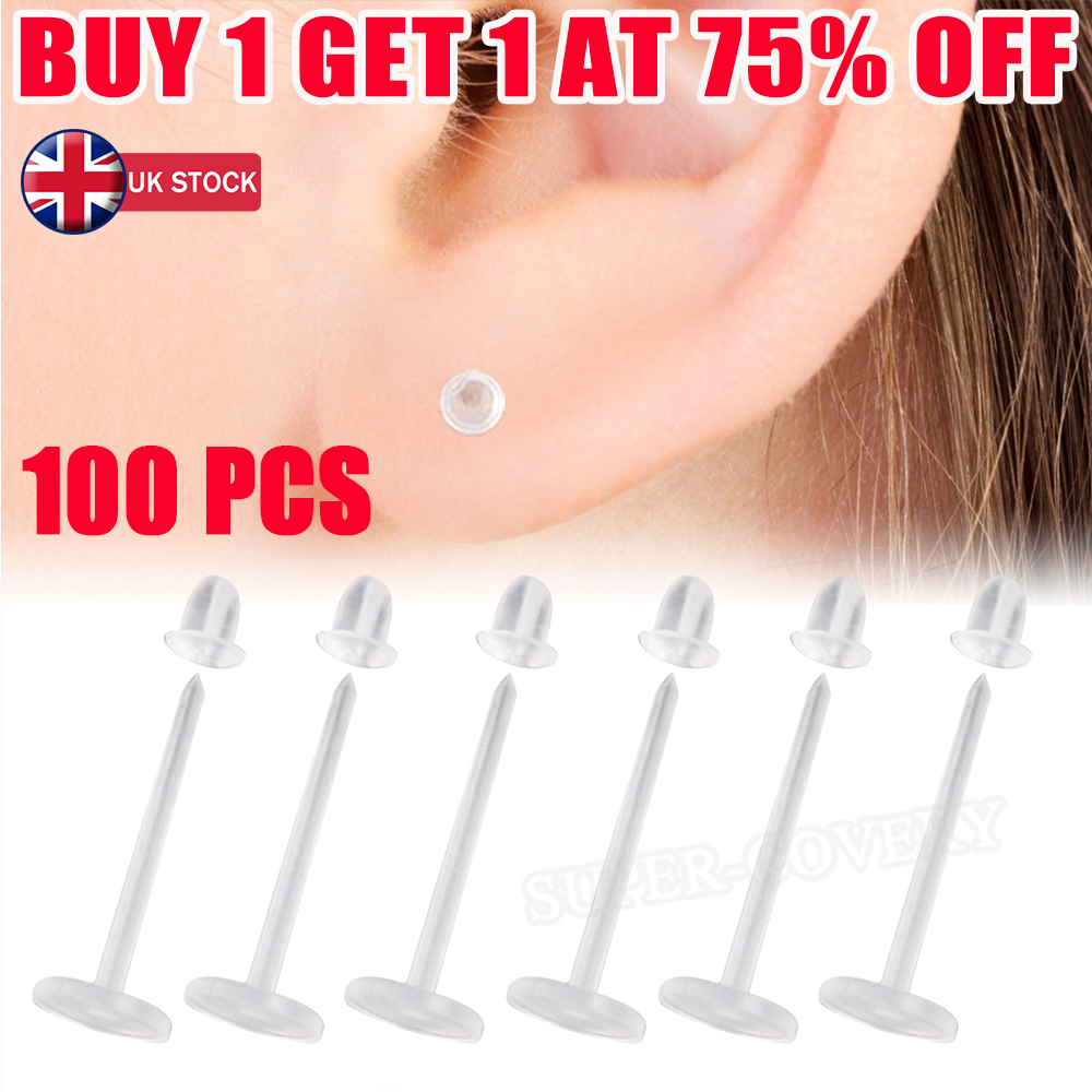 Silicone Earrings 100 Pcs Plastic Earrings Stud Clear Ear Posts