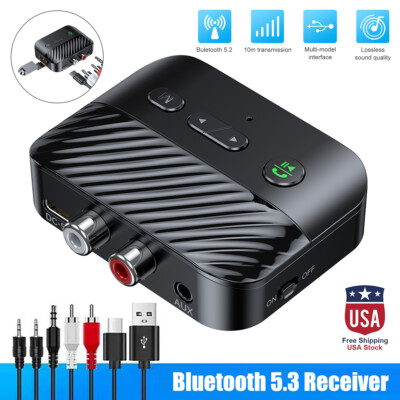 Bluetooth 5.3 Receiver Adapter Wireless 3.5mm AUX to 2 RCA USB Audio Adapter