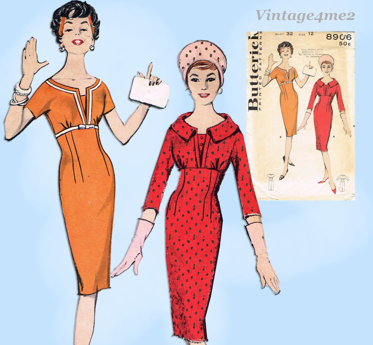 Butterick 8906: 1950s Sexy Misses Wiggle Dress Size 32 B Vintage Sewing  Pattern