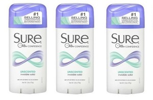 Sure Anti-Perspirant Deodorant Invisible Solid Unscented 2.6 oz (Pack of 3)