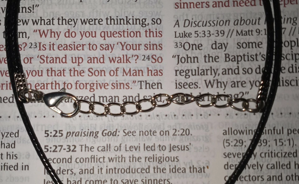 KEY CROSS PENDANT WAX LEATHER NECKLACE AND HOOK EARRINGS SET RELIGIOUS CRUCIFIX  - Image 4 of 4