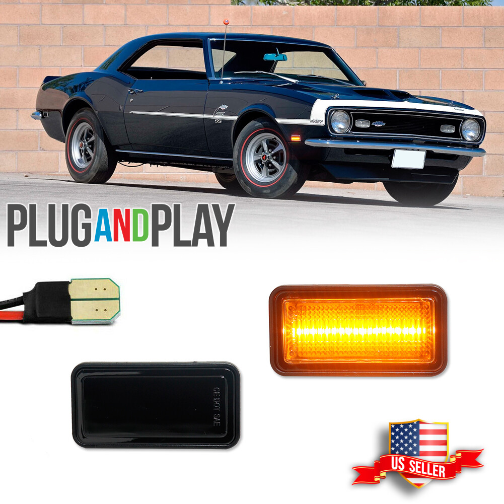 1968-69 Camaro Impala Nova Corvette Amber LED Smoke Front Side Marker Lights  