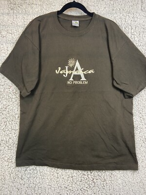 Jamaica No Problem- Stitched Daily T's Men's XXL Brown 100% Cotton T-Shirt