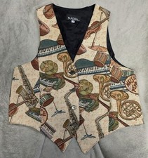Vintage Nadia Embroidered MUSIC PEOPLE Tapestry Women's SM Grandmacore Vest NEW