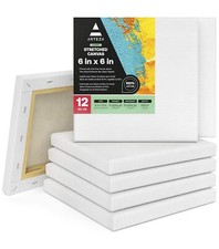 Stretched Canvas 6 x 6 Inches Pack of 12 Blank White Square Canvas for Painti...
