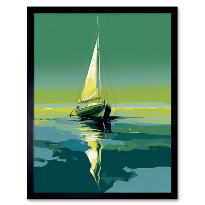 Ein Segelboot auf ruhigem Meer unter wolkenlosem Himmel gerahmter Wandkunstdruck 12x16